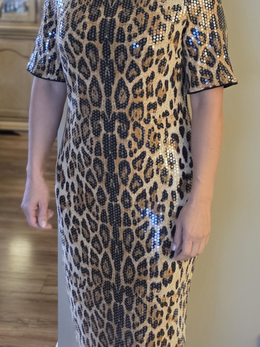 Sequin Leopard Print Shift Dress - Brown/Black